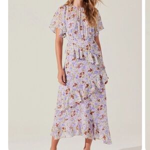 Astr Floral Midi Dress in Lavender and Brown